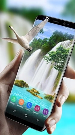 Waterfall And Swan Android Wallpaper Image 1