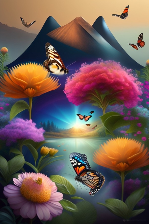 Garden With Butterfly And Bees Mobile Phone Wallpaper Image 1