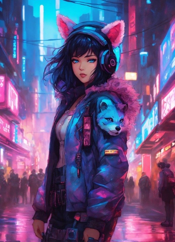 Cyberpunk Anime Girl Mobile Phone Wallpaper Image 1