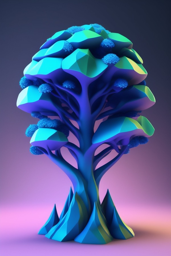 Low Poly Blue Tree Mobile Phone Wallpaper Image 1