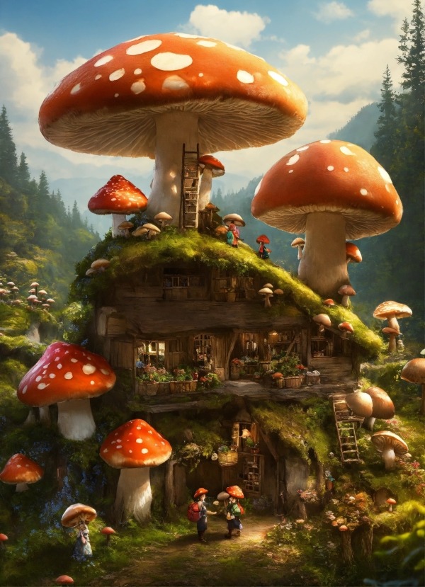 Mushroom Village Mobile Phone Wallpaper Image 1