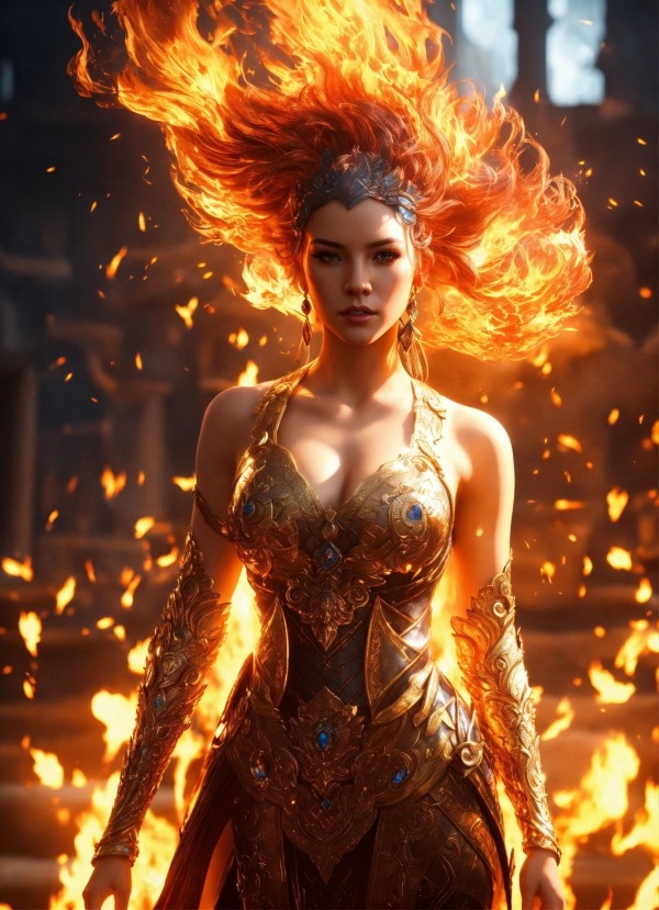 Beautiful Fire Girl Mobile Phone Wallpaper Image 1