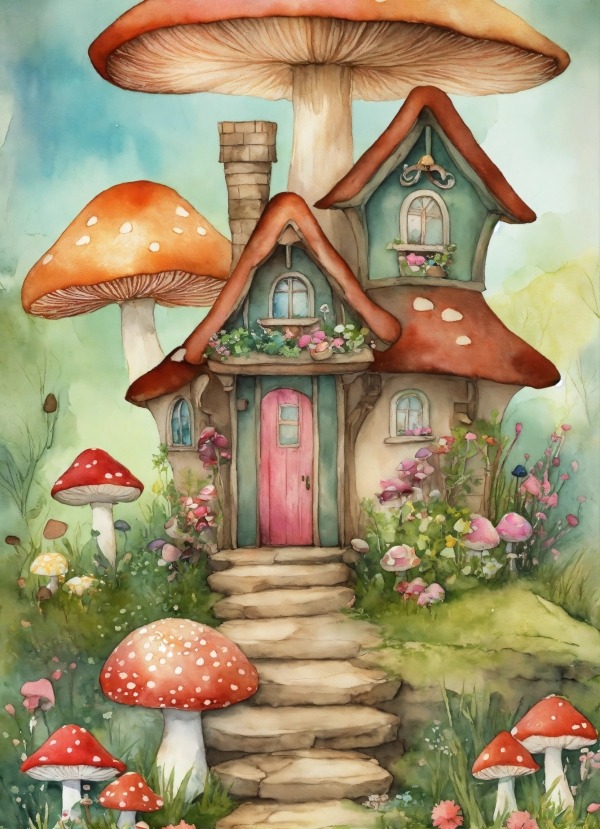 Mushroom House Mobile Phone Wallpaper Image 1