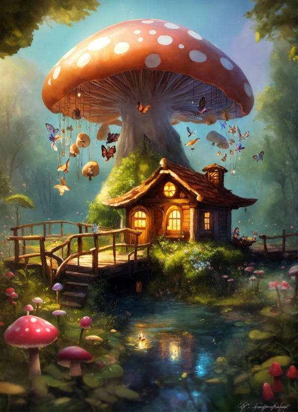 Mushroom House Mobile Phone Wallpaper Image 1