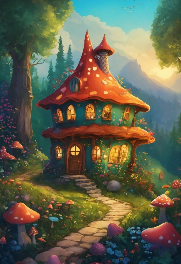 Mushroom House Mobile Phone Wallpaper Image 1