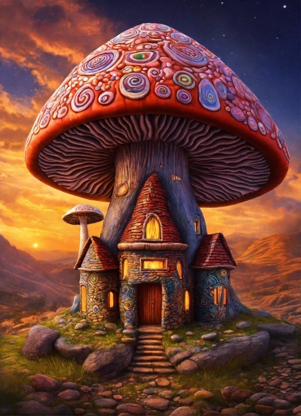 Ancient Mushroom House Mobile Phone Wallpaper Image 1