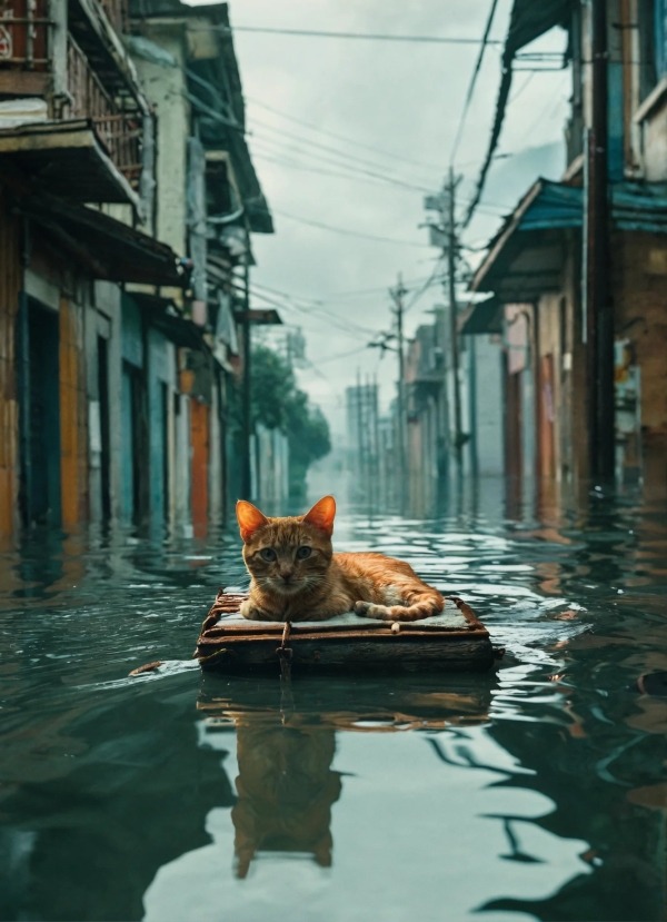Cat Floats on a Raft Mobile Phone Wallpaper Image 1