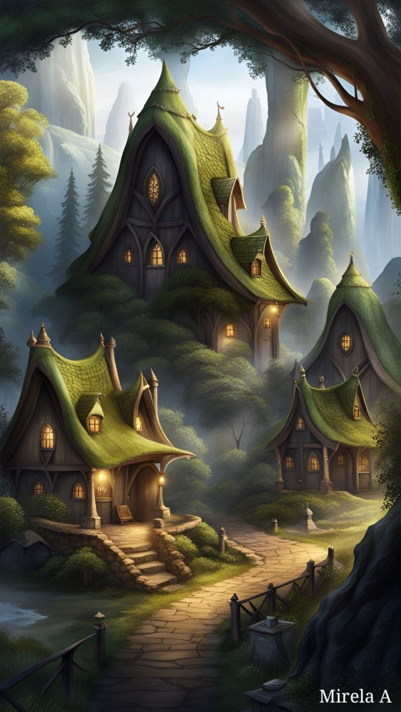 Green Forest Village Mobile Phone Wallpaper Image 1