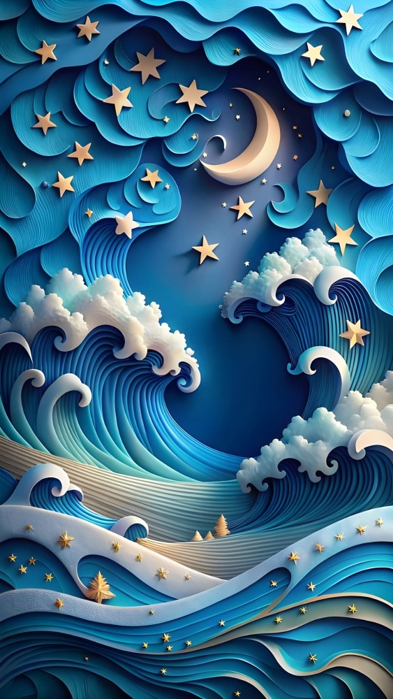 Waves Paper Painting Mobile Phone Wallpaper Image 1