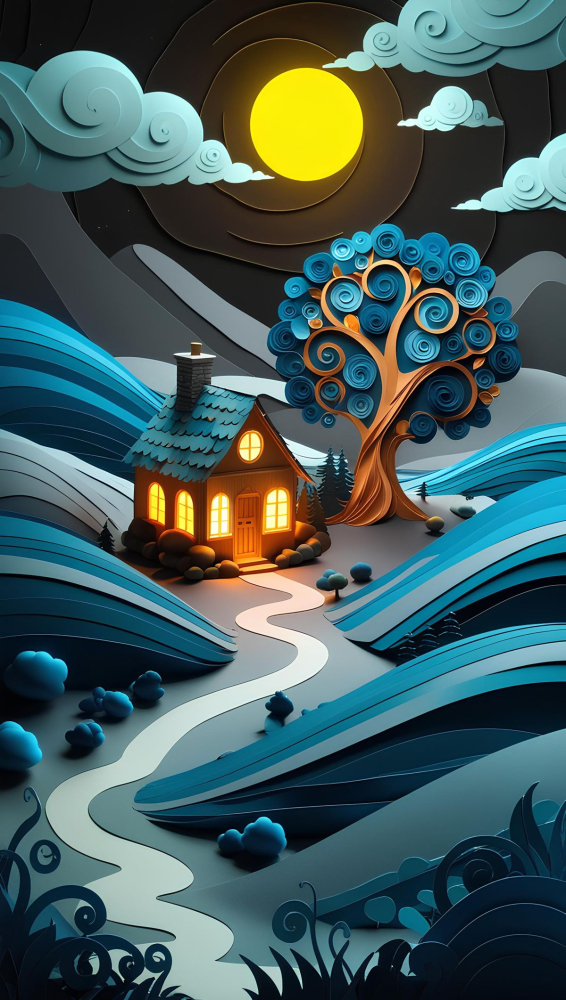Blue House Painting Mobile Phone Wallpaper Image 1