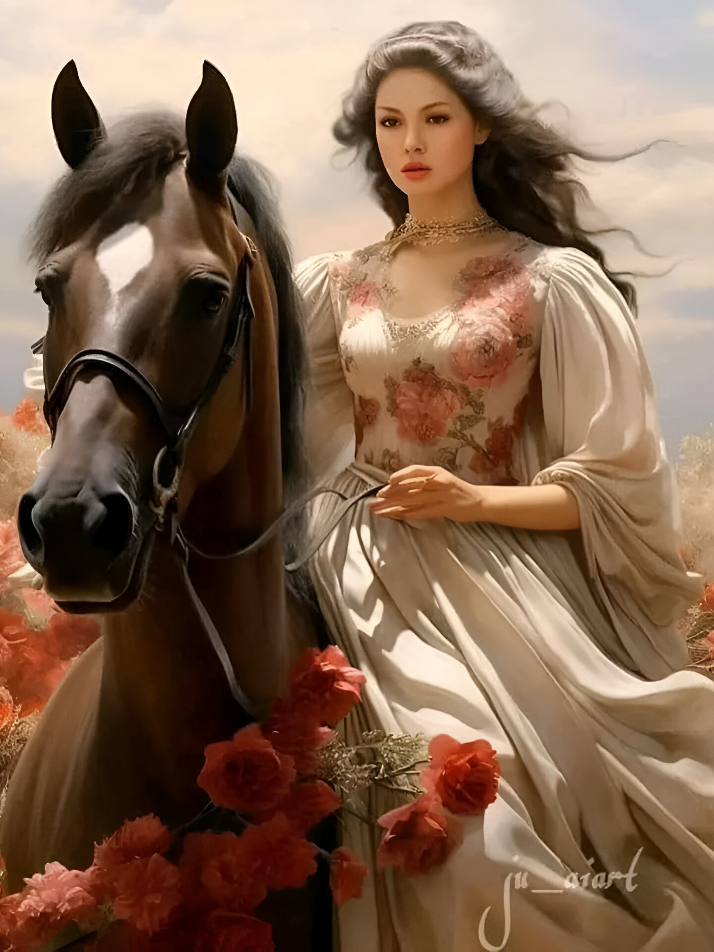 Beautiful Lady Riding The Horse