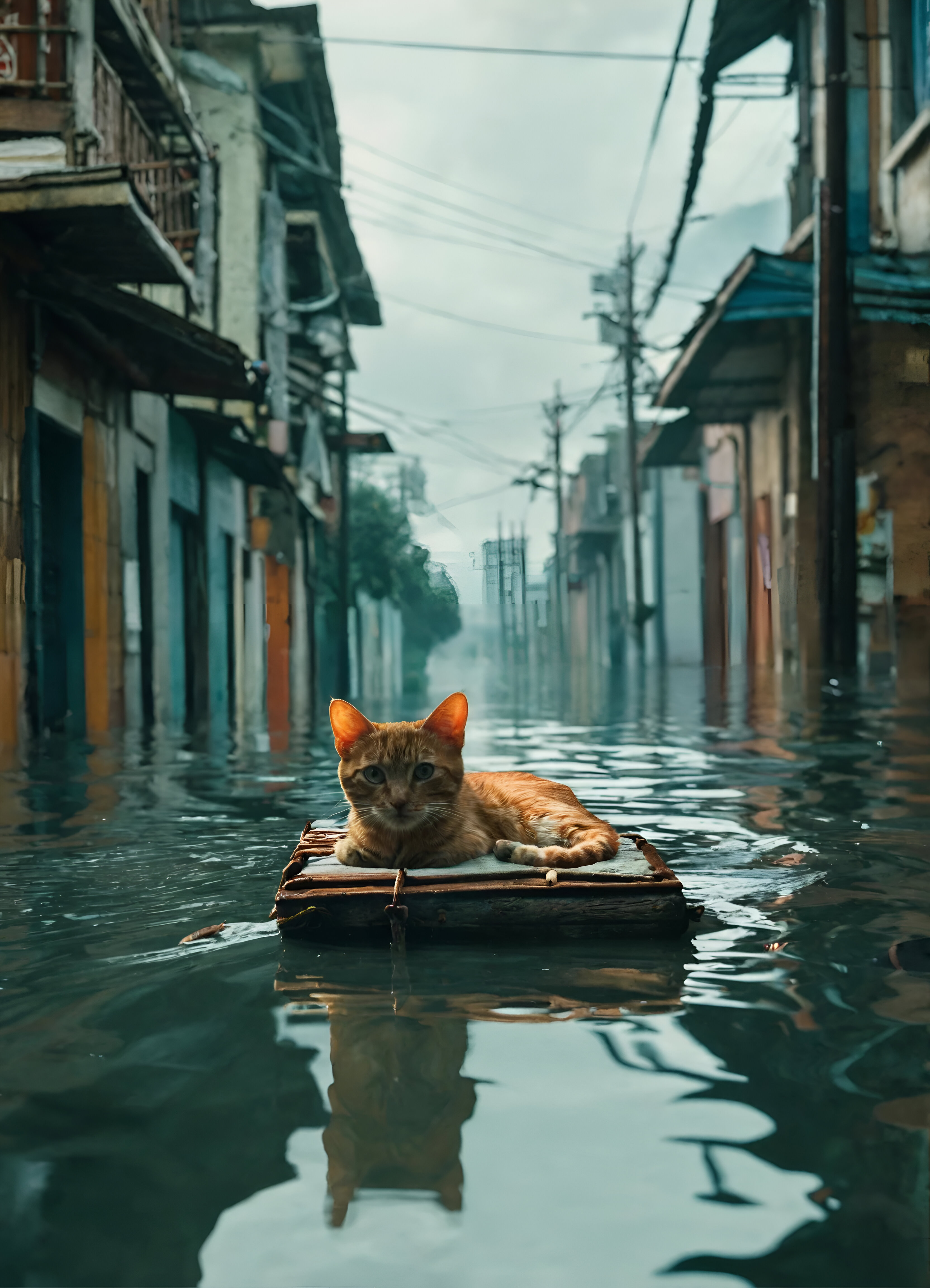 Cat Floats on a Raft