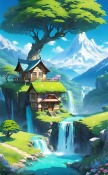 Tree House On Waterfall Wiko Sunny5 Wallpaper